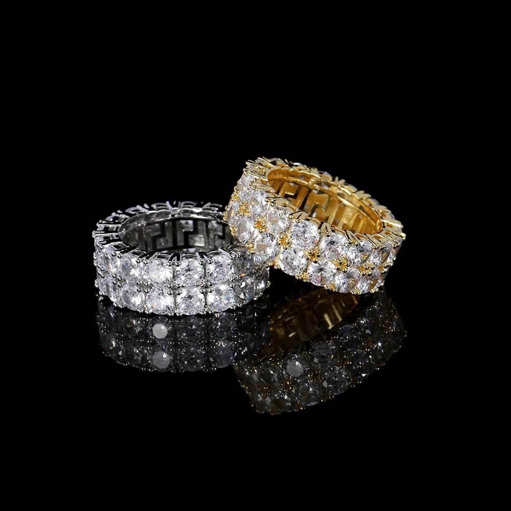 Double Row Zircon Ring with 18K Gold Plating for Men | Fashionable Hip Hop Jewelry | Caratix Jewelry - CaratixJewelry